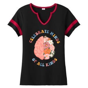 Celebrate Minds Of All Kinds Floral Brain Ladies Halftime Notch Neck Tee