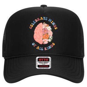 Celebrate Minds Of All Kinds Floral Brain High Crown Mesh Back Trucker Hat