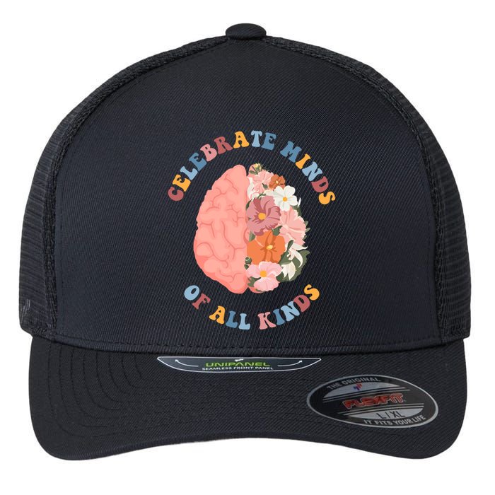 Celebrate Minds Of All Kinds Floral Brain Flexfit Unipanel Trucker Cap