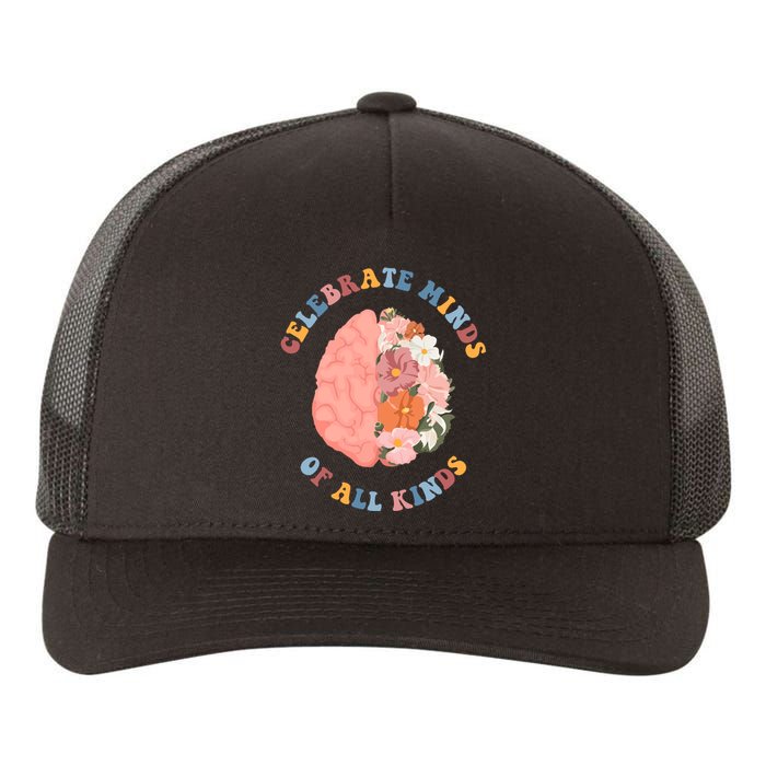 Celebrate Minds Of All Kinds Floral Brain Yupoong Adult 5-Panel Trucker Hat