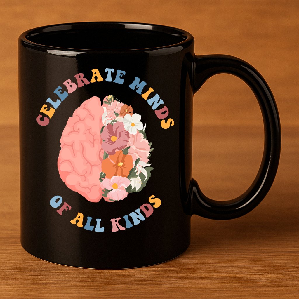 Celebrate Minds Of All Kinds Floral Brain 11oz C Handle Ceramic Mug
