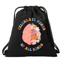Celebrate Minds Of All Kinds Floral Brain Drawstring Bag