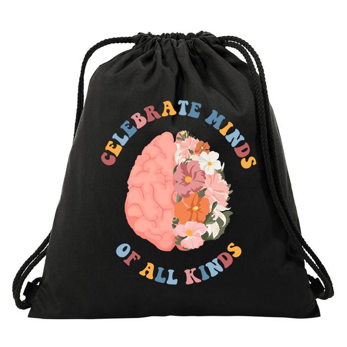 Celebrate Minds Of All Kinds Floral Brain Drawstring Bag