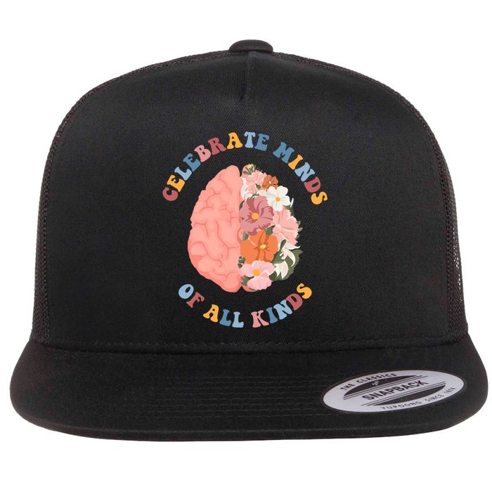 Celebrate Minds Of All Kinds Floral Brain Flat Bill Trucker Hat