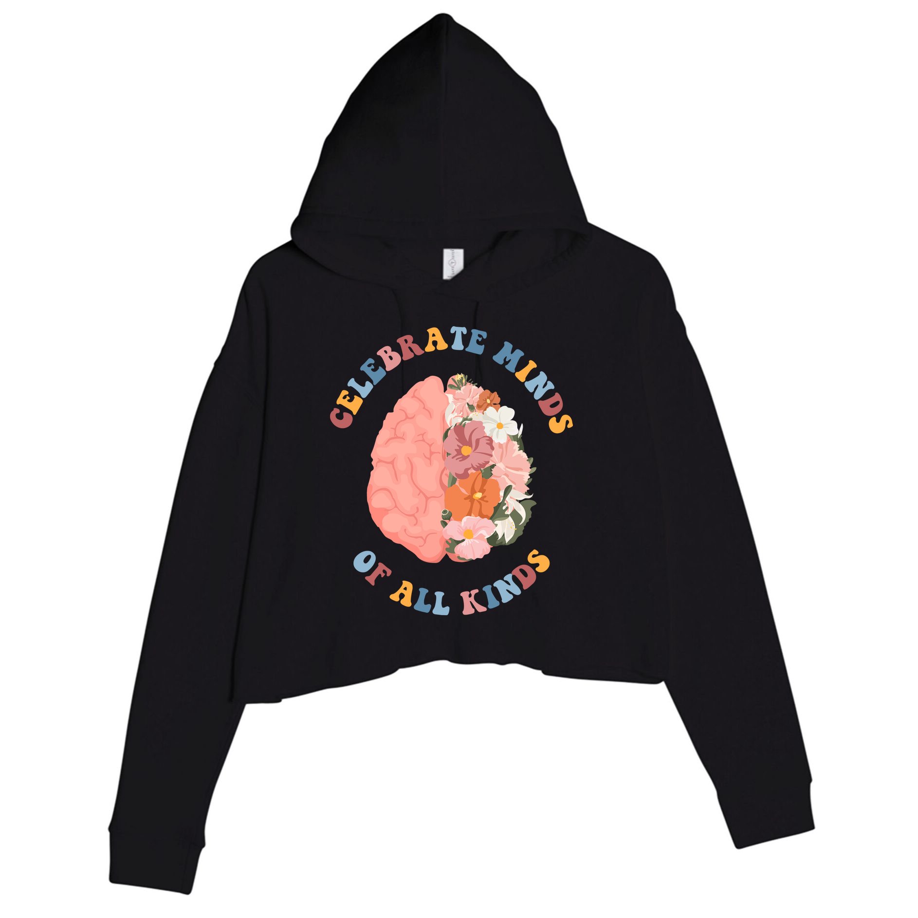 Celebrate Minds Of All Kinds Floral Brain Crop Fleece Hoodie
