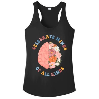 Celebrate Minds Of All Kinds Floral Brain Ladies PosiCharge Competitor Racerback Tank