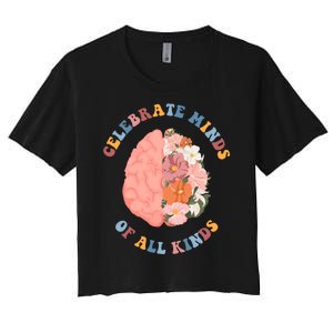 Celebrate Minds Of All Kinds Floral Brain Women's Crop Top Tee