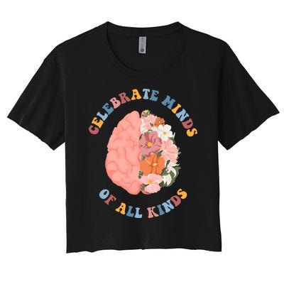 Celebrate Minds Of All Kinds Floral Brain Women's Crop Top Tee