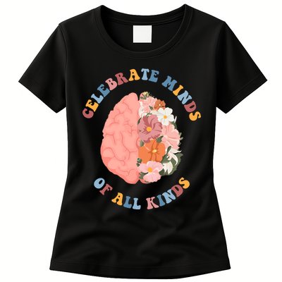 Celebrate Minds Of All Kinds Floral Brain Womens T-Shirt