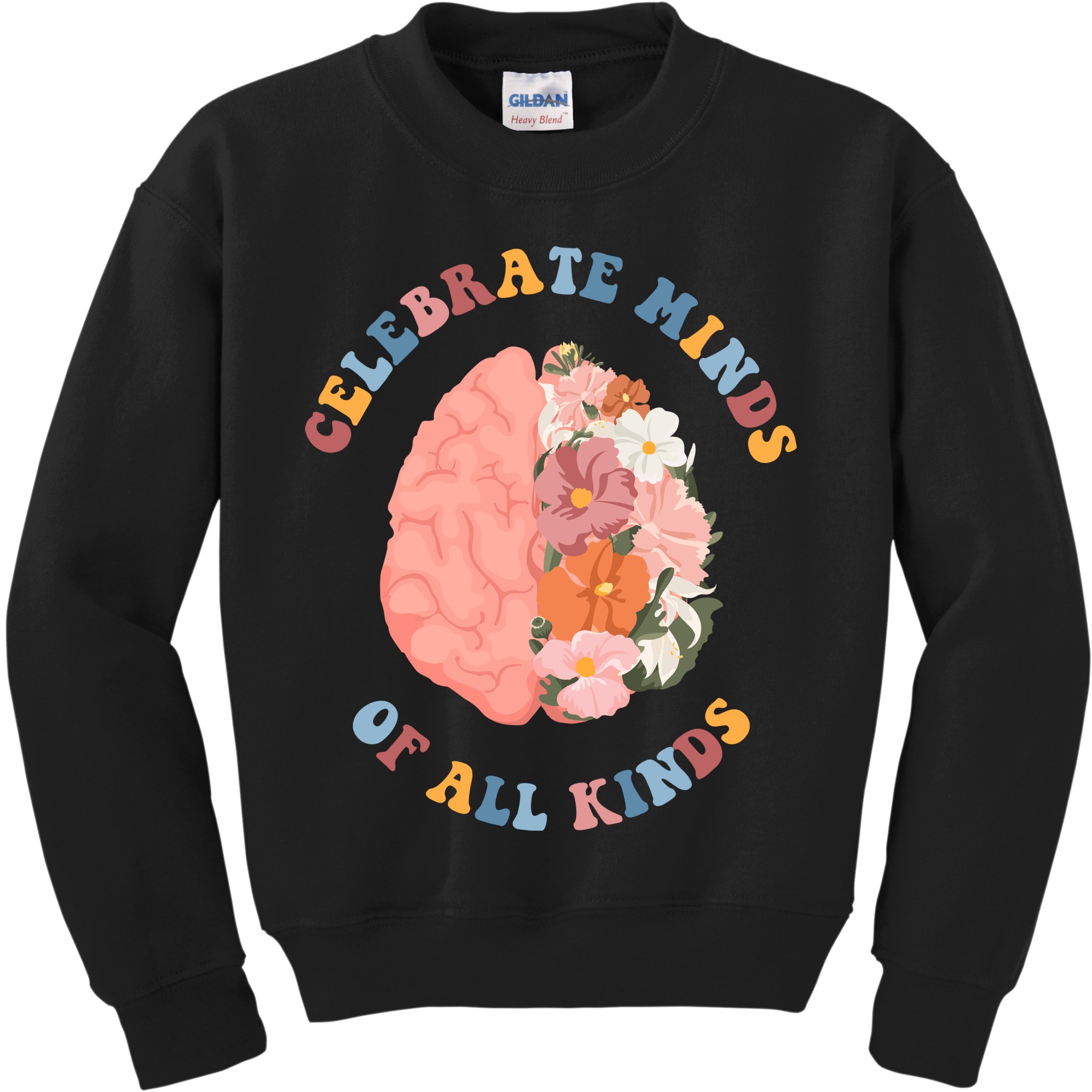 Celebrate Minds Of All Kinds Floral Brain Kids Sweatshirt