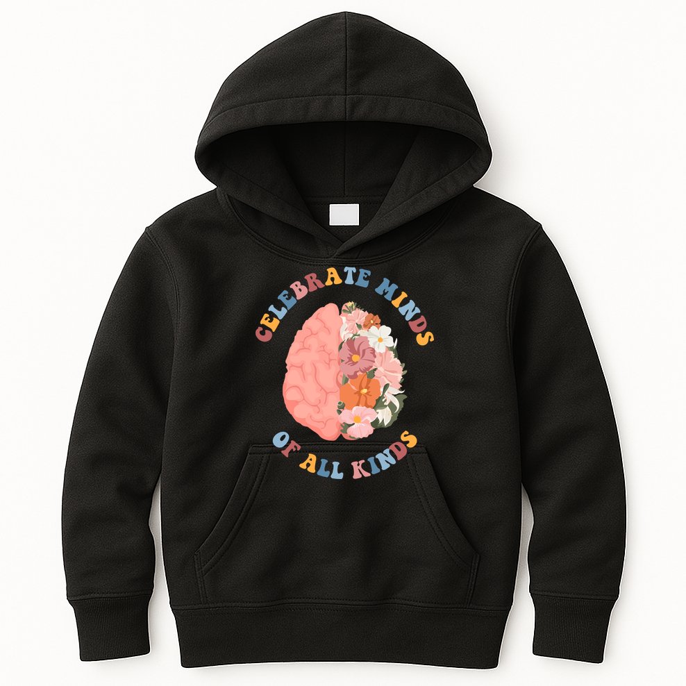 Celebrate Minds Of All Kinds Floral Brain Kids Hoodie