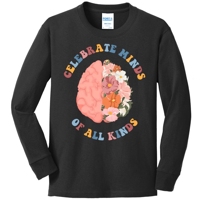 Celebrate Minds Of All Kinds Floral Brain Kids Long Sleeve Shirt