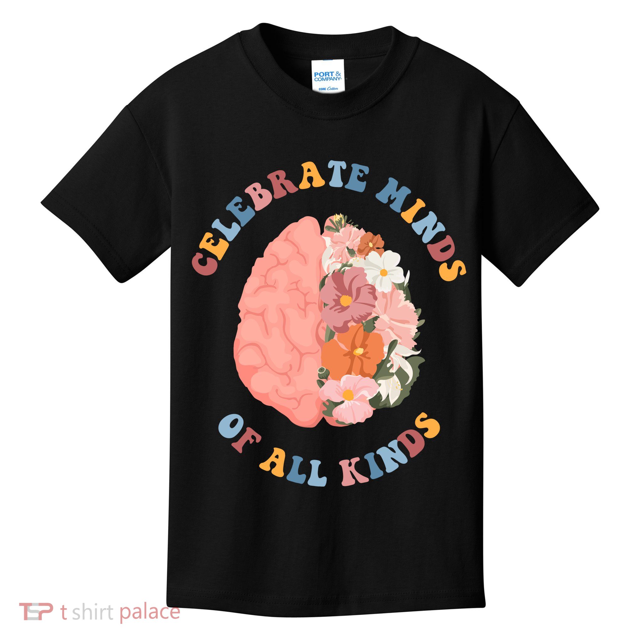 Celebrate Minds Of All Kinds Floral Brain Kids T-Shirt
