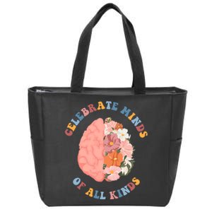 Celebrate Minds Of All Kinds Floral Brain Zip Tote Bag