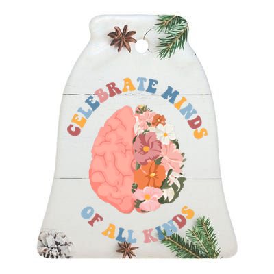 Celebrate Minds Of All Kinds Floral Brain Ceramic Bell Ornament