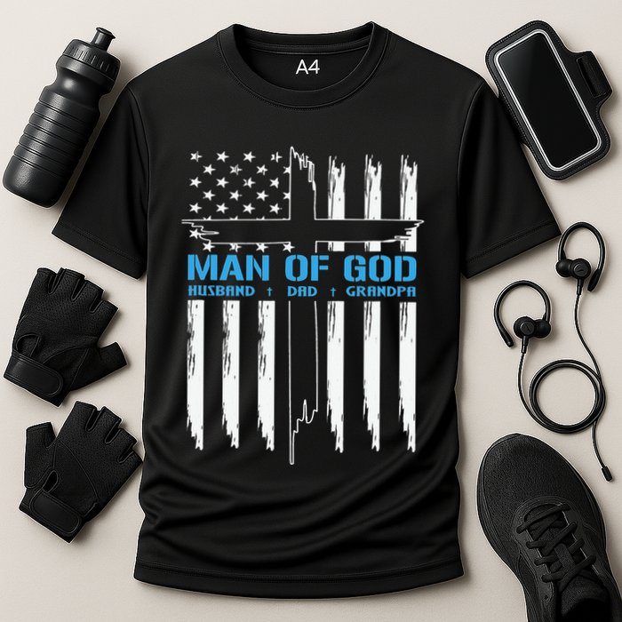 Christian Man Of God Cross American Flag Jesus Cooling Performance Crew T-Shirt