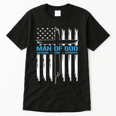 Christian Man Of God Cross American Flag Jesus Tall T-Shirt