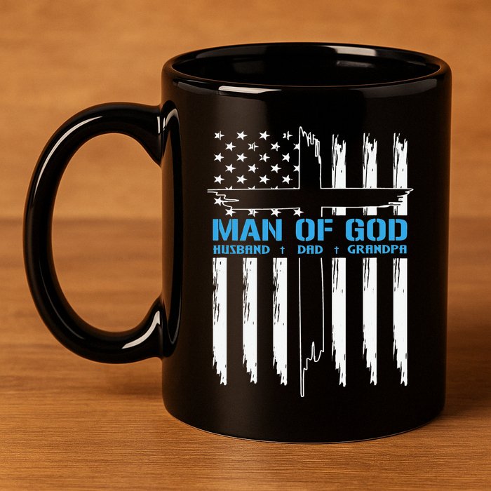Christian Man Of God Cross American Flag Jesus 11oz C Handle Ceramic Mug