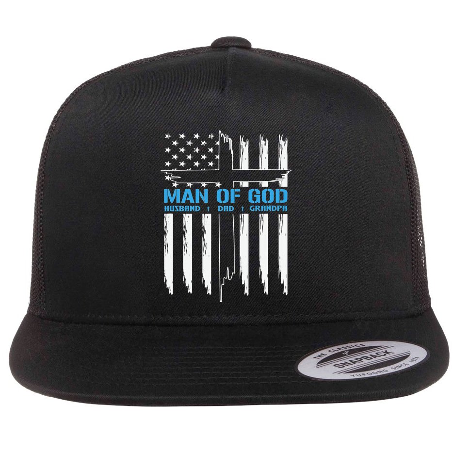 Christian Man Of God Cross American Flag Jesus Flat Bill Trucker Hat