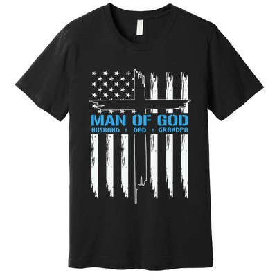 Christian Man Of God Cross American Flag Jesus Premium T-Shirt