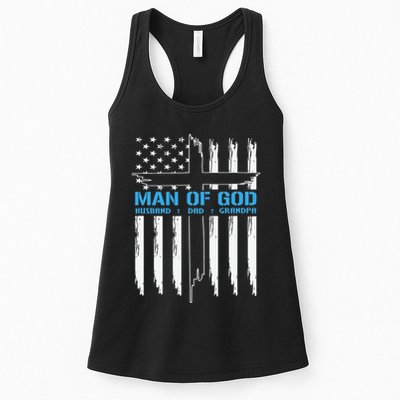 Christian Man Of God Cross American Flag Jesus Womens Tank Top
