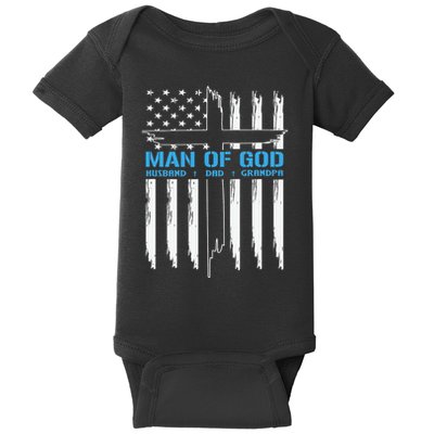 Christian Man Of God Cross American Flag Jesus Baby Bodysuit
