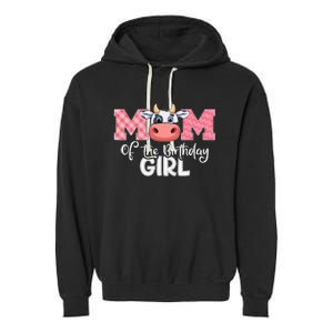 cute Mom of The Birthday Cow Family Farm Garment-Dyed Fleece Hoodie