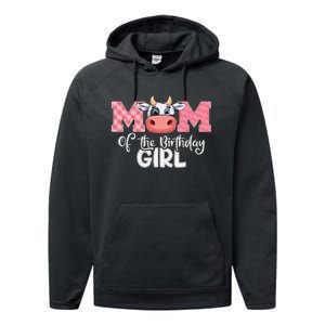 cute Mom of The Birthday Cow Family Farm Performance Fleece Hoodie