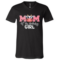 cute Mom of The Birthday Cow Family Farm V-Neck T-Shirt