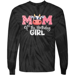 cute Mom of The Birthday Cow Family Farm Tie-Dye Long Sleeve Shirt