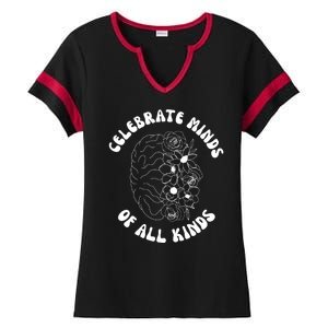 Celebrate Minds Of All Kinds Floral Brain Ladies Halftime Notch Neck Tee