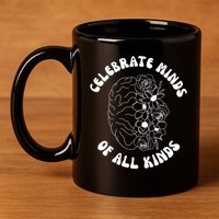 Celebrate Minds Of All Kinds Floral Brain 11oz C Handle Ceramic Mug