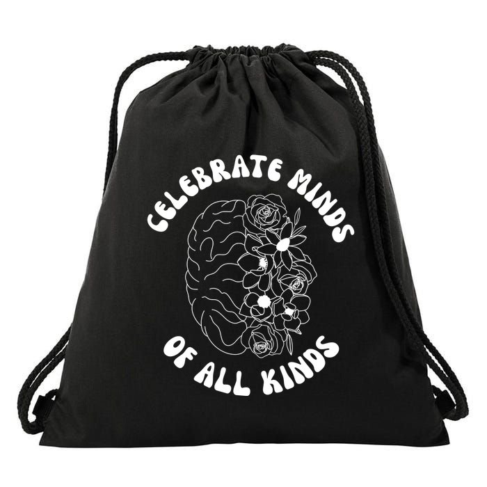Celebrate Minds Of All Kinds Floral Brain Drawstring Bag