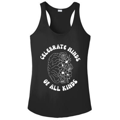 Celebrate Minds Of All Kinds Floral Brain Ladies PosiCharge Competitor Racerback Tank