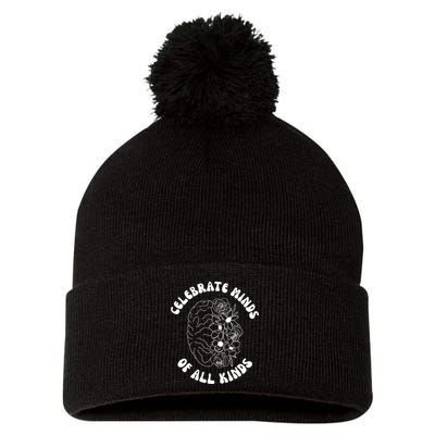 Celebrate Minds Of All Kinds Floral Brain Pom Pom 12in Knit Beanie