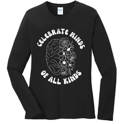 Celebrate Minds Of All Kinds Floral Brain Ladies Long Sleeve Shirt