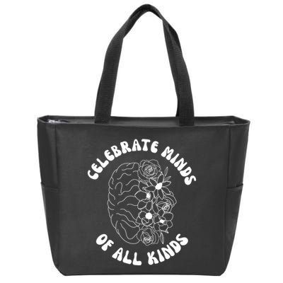 Celebrate Minds Of All Kinds Floral Brain Zip Tote Bag