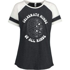 Celebrate Minds Of All Kinds Floral Brain Enza Ladies Jersey Colorblock Tee