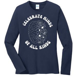 Celebrate Minds Of All Kinds Floral Brain Ladies Long Sleeve Shirt