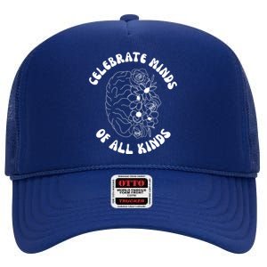 Celebrate Minds Of All Kinds Floral Brain High Crown Mesh Back Trucker Hat