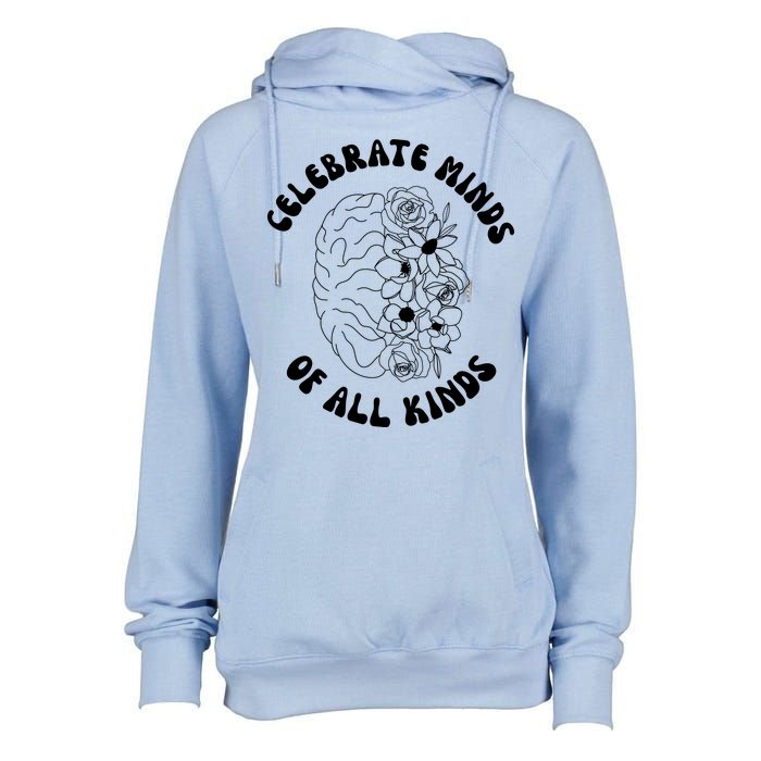 Celebrate Minds Of All Kinds Floral Brain Womens Funnel Neck Pullover Hood