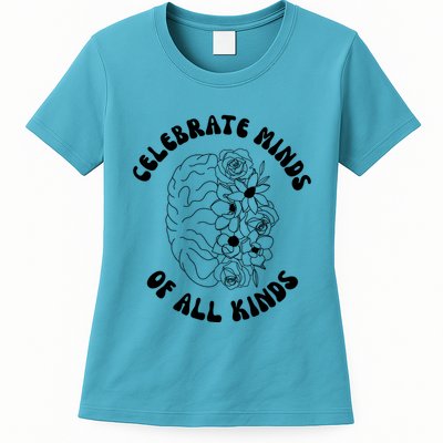 Celebrate Minds Of All Kinds Floral Brain Womens T-Shirt