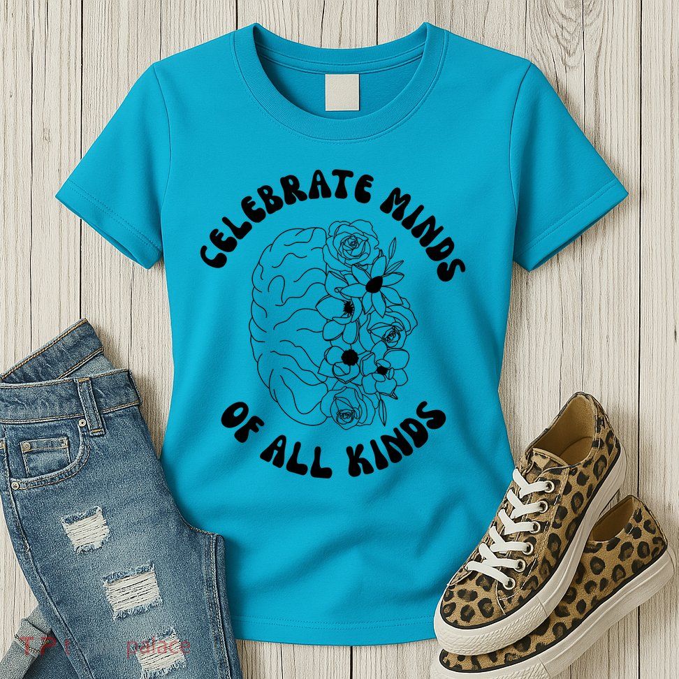 Celebrate Minds Of All Kinds Floral Brain Womens T-Shirt