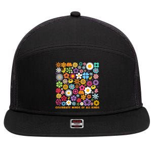 Celebrate Minds Of All Kinds Flowers Neurodiversity Autism 7 Panel Mesh Trucker Snapback Hat