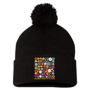 Celebrate Minds Of All Kinds Flowers Neurodiversity Autism Pom Pom 12in Knit Beanie