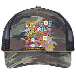 Celebrate Minds Of All Kinds Flowers Neurodiversity Autism Retro Rope Trucker Hat Cap