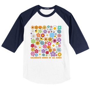 Celebrate Minds Of All Kinds Flowers Neurodiversity Autism Baseball Sleeve Shirt