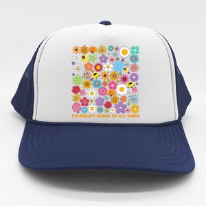 Celebrate Minds Of All Kinds Flowers Neurodiversity Autism Trucker Hat