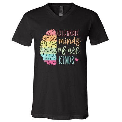 Celebrate Minds Of All Kinds Neurodiversity Autism Awareness V-Neck T-Shirt