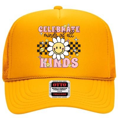 Celebrate Minds Of All Kinds Neurodiversity Autism High Crown Mesh Back Trucker Hat